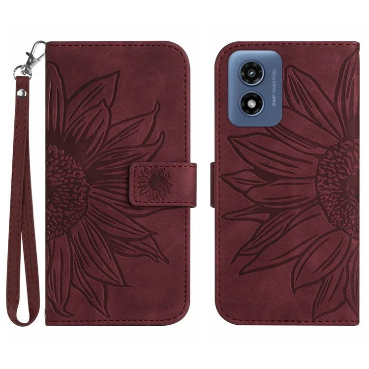 HT04 For Motorola Moto E14 4G / G04 4G / G04s 4G / G24 4G Case Leather Sunflower Design Flip Wallet Phone Cover
