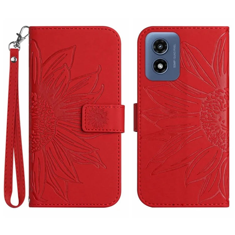HT04 For Motorola Moto E14 4G / G04 4G / G04s 4G / G24 4G Case Leather Sunflower Design Flip Wallet Phone Cover