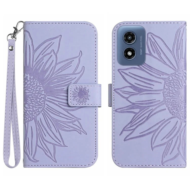 HT04 For Motorola Moto E14 4G / G04 4G / G04s 4G / G24 4G Case Leather Sunflower Design Flip Wallet Phone Cover