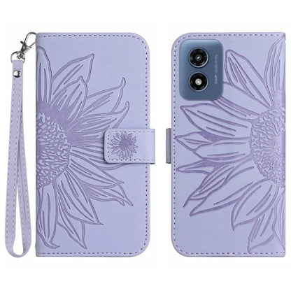 HT04 For Motorola Moto E14 4G / G04 4G / G04s 4G / G24 4G Case Leather Sunflower Design Flip Wallet Phone Cover
