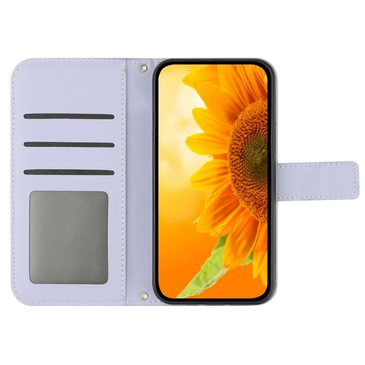 HT04 For Motorola Moto E14 4G / G04 4G / G04s 4G / G24 4G Case Leather Sunflower Design Flip Wallet Phone Cover