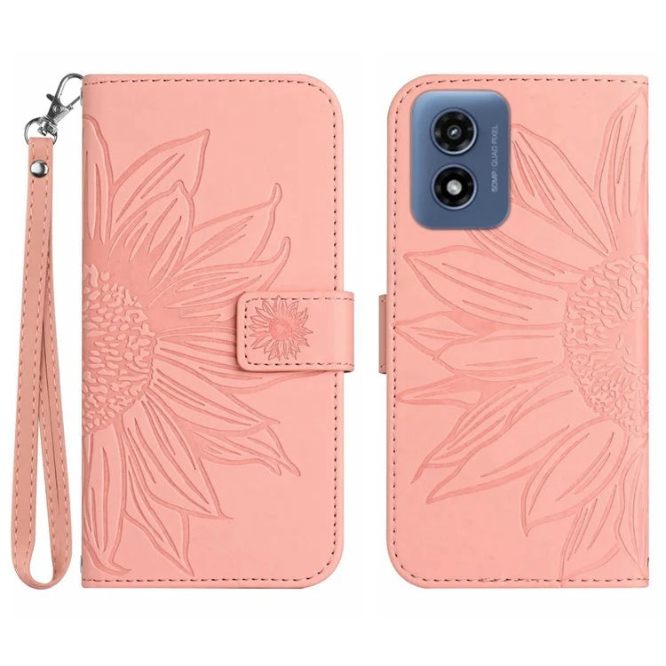 HT04 For Motorola Moto E14 4G / G04 4G / G04s 4G / G24 4G Case Leather Sunflower Design Flip Wallet Phone Cover