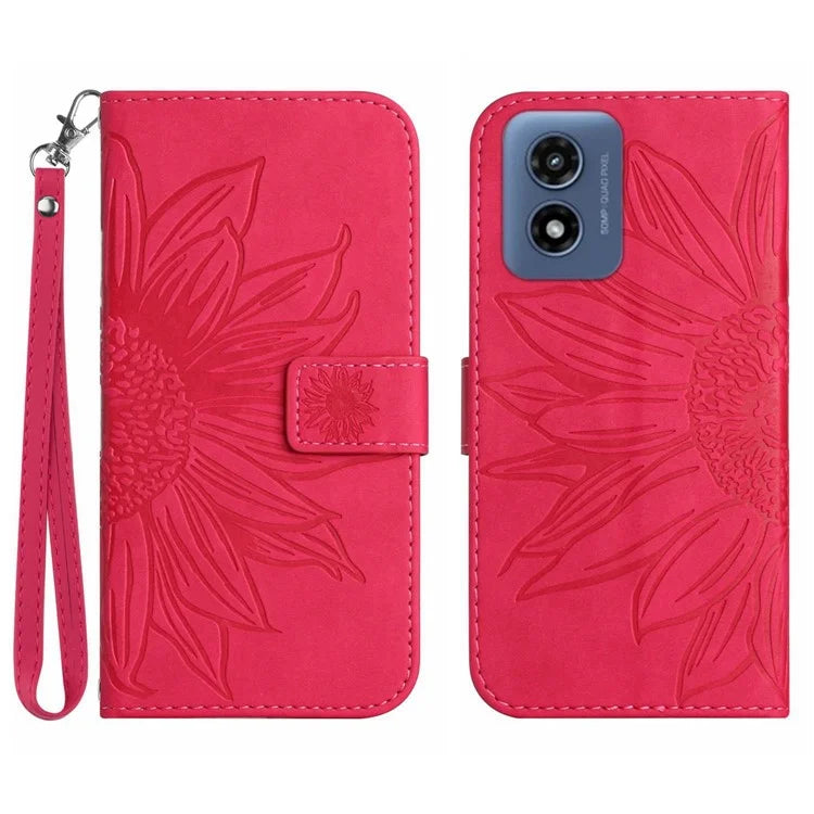 HT04 For Motorola Moto E14 4G / G04 4G / G04s 4G / G24 4G Case Leather Sunflower Design Flip Wallet Phone Cover
