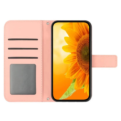 HT04 For Motorola Moto E14 4G / G04 4G / G04s 4G / G24 4G Case with Shoulder Strap Sunflower Phone Leather Cover