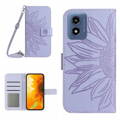 HT04 For Motorola Moto E14 4G / G04 4G / G04s 4G / G24 4G Case with Shoulder Strap Sunflower Phone Leather Cover
