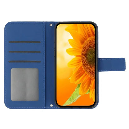 HT04 For Motorola Moto E14 4G / G04 4G / G04s 4G / G24 4G Case with Shoulder Strap Sunflower Phone Leather Cover