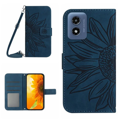 HT04 For Motorola Moto E14 4G / G04 4G / G04s 4G / G24 4G Case with Shoulder Strap Sunflower Phone Leather Cover