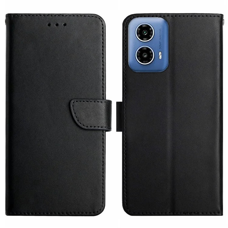 HT02 For Motorola Moto G85 5G / S50 Neo 5G Case Nappa Texture Genuine Cow Leather Phone Cover Card Holder