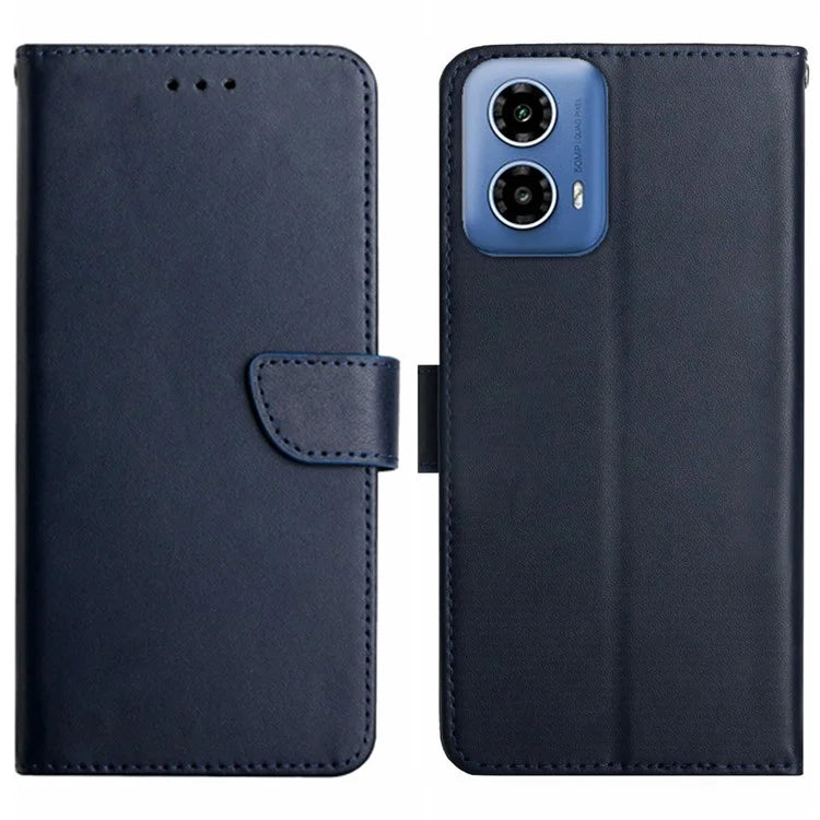 HT02 For Motorola Moto G85 5G / S50 Neo 5G Case Nappa Texture Genuine Cow Leather Phone Cover Card Holder