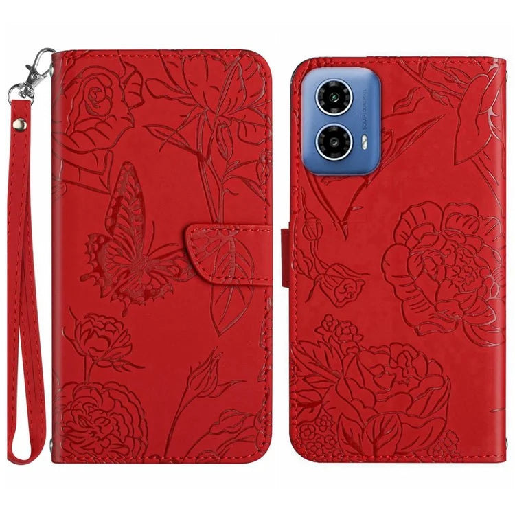 HT03 For Motorola Moto G85 5G / S50 Neo 5G Case Leather Phone Cover Butterfly Flower Imprinted