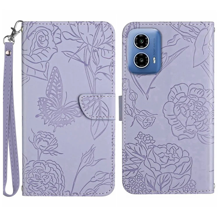 HT03 For Motorola Moto G85 5G / S50 Neo 5G Case Leather Phone Cover Butterfly Flower Imprinted