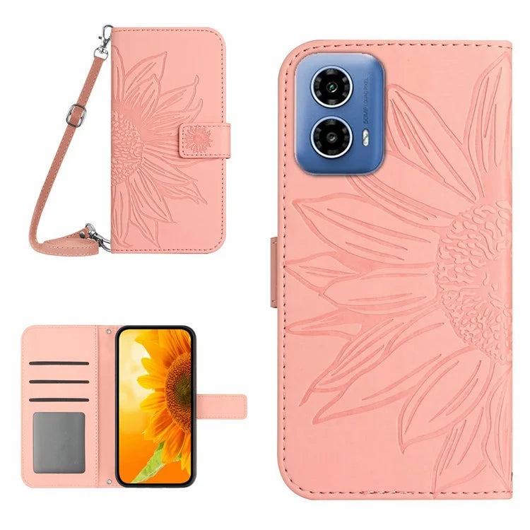 HT04 For Motorola Moto G85 5G / S50 Neo 5G Case Sunflower Imprinted Crossbody Leather Phone Cover