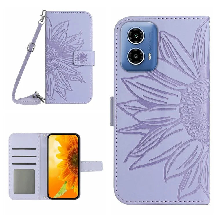 HT04 For Motorola Moto G85 5G / S50 Neo 5G Case Sunflower Imprinted Crossbody Leather Phone Cover