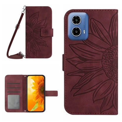 HT04 For Motorola Moto G85 5G / S50 Neo 5G Case Sunflower Imprinted Crossbody Leather Phone Cover