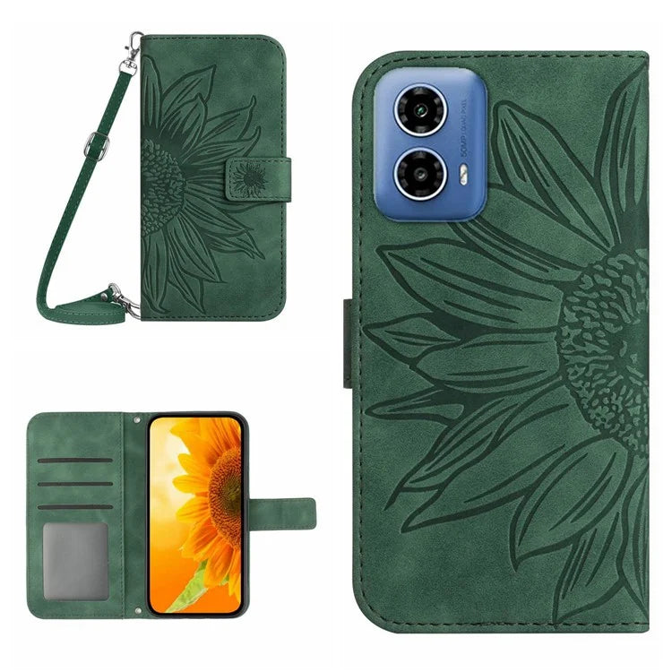 HT04 For Motorola Moto G85 5G / S50 Neo 5G Case Sunflower Imprinted Crossbody Leather Phone Cover