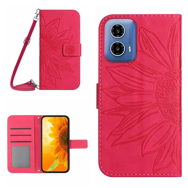 HT04 For Motorola Moto G85 5G / S50 Neo 5G Case Sunflower Imprinted Crossbody Leather Phone Cover