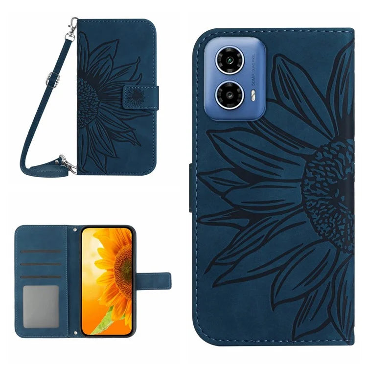 HT04 For Motorola Moto G85 5G / S50 Neo 5G Case Sunflower Imprinted Crossbody Leather Phone Cover