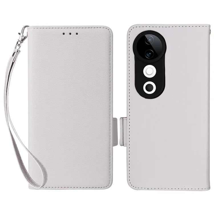 For vivo S19 5G Case with Strap Leather Phone Cover Litchi Texture Horizontal Flip
