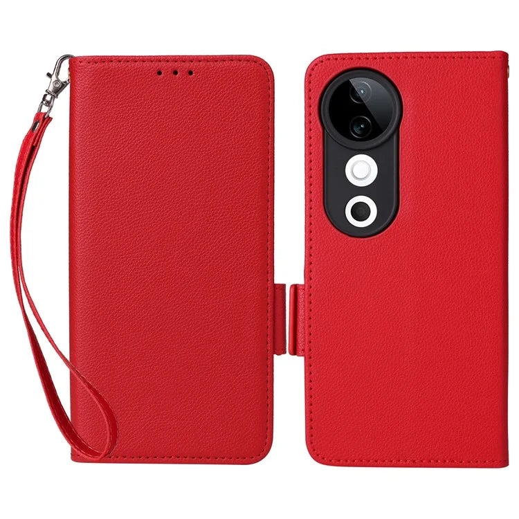 For vivo S19 5G Case with Strap Leather Phone Cover Litchi Texture Horizontal Flip