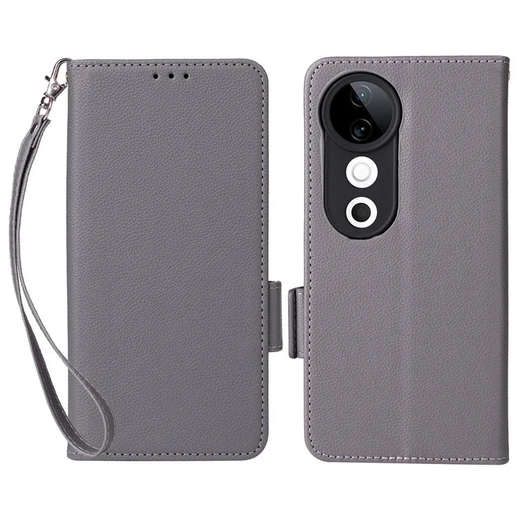 For vivo S19 5G Case with Strap Leather Phone Cover Litchi Texture Horizontal Flip
