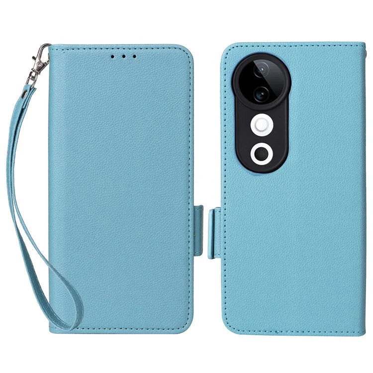 For vivo S19 5G Case with Strap Leather Phone Cover Litchi Texture Horizontal Flip