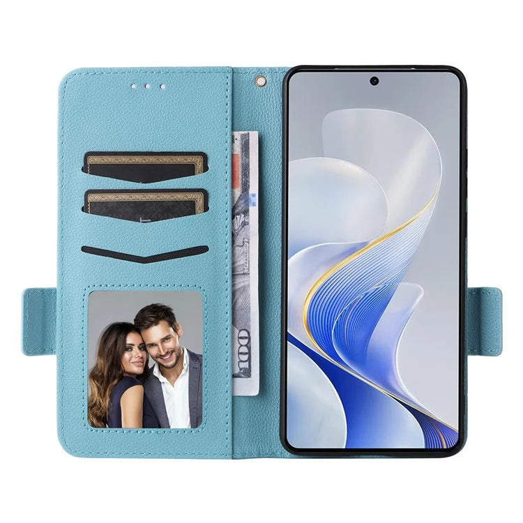 For vivo S19 5G Case with Strap Leather Phone Cover Litchi Texture Horizontal Flip