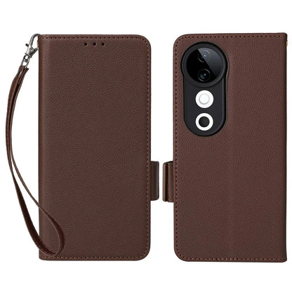For vivo S19 5G Case with Strap Leather Phone Cover Litchi Texture Horizontal Flip