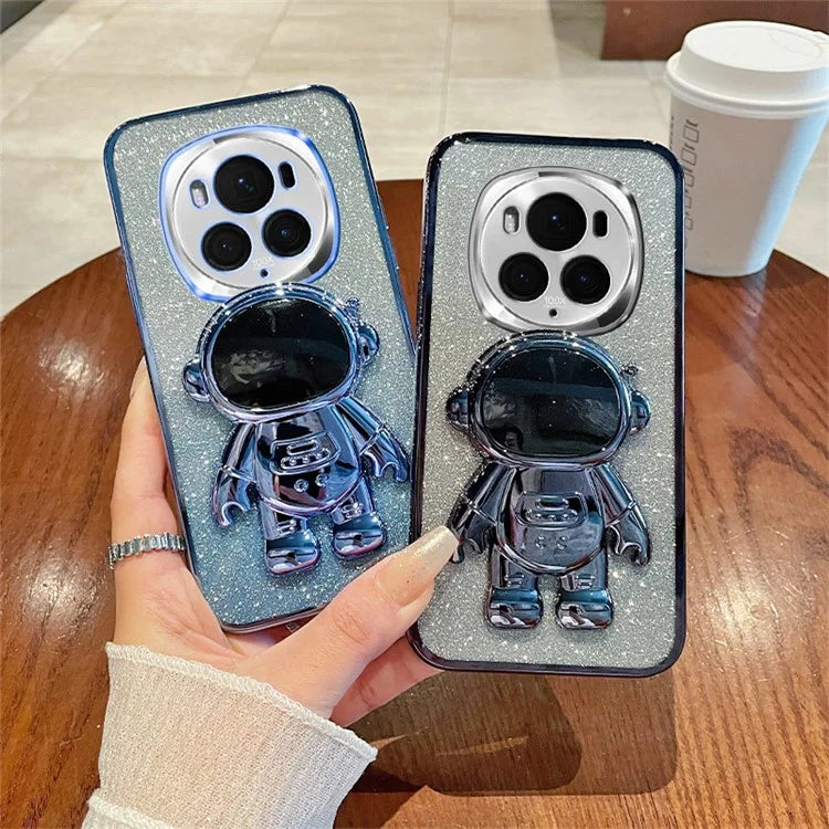 For Honor Magic6 Pro 5G Kickstand Case PC+TPU Astronaut Phone Cover Shiny Glitter
