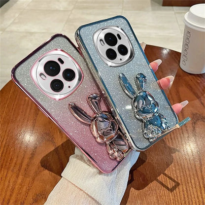 For Honor Magic6 Pro 5G Case PC+TPU Glitter Rabbit Kickstand Phone Cover