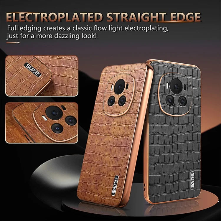 AZNS For Honor Magic6 5G Case Crocodile Pattern Leather+TPU Shockproof Phone Cover