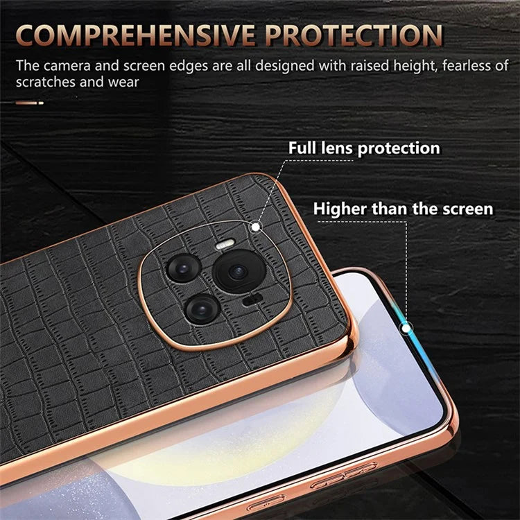 AZNS For Honor Magic6 5G Case Crocodile Pattern Leather+TPU Shockproof Phone Cover