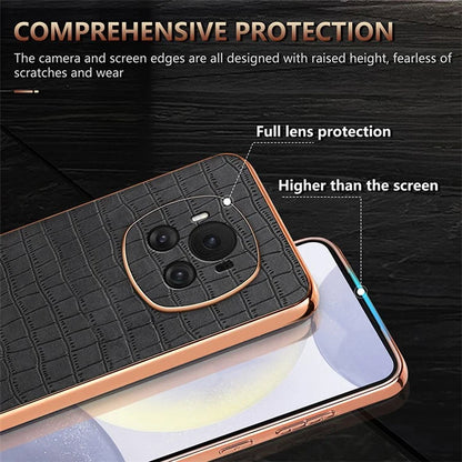 AZNS For Honor Magic6 5G Case Crocodile Pattern Leather+TPU Shockproof Phone Cover