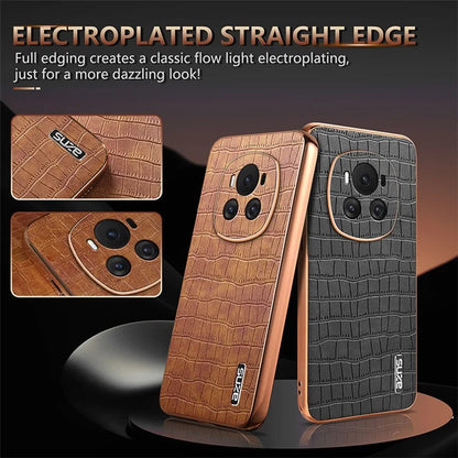 AZNS For Honor Magic6 5G Case Crocodile Pattern Leather+TPU Shockproof Phone Cover