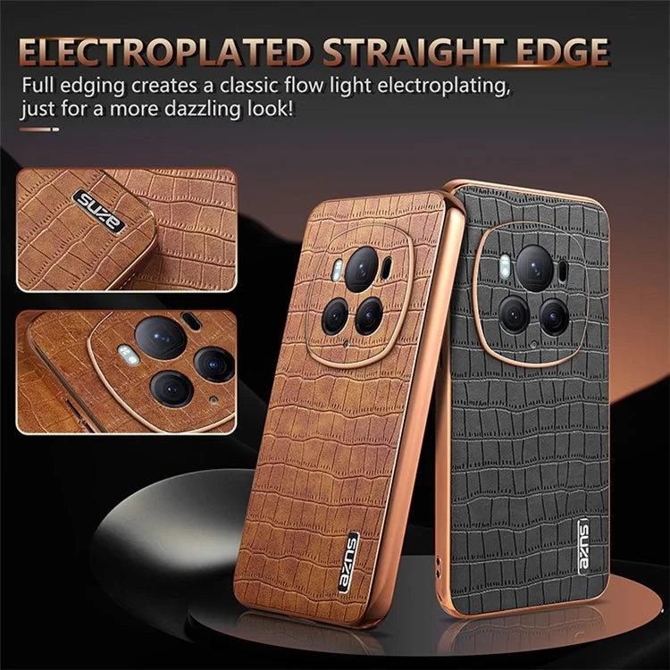 AZNS For Honor Magic6 Pro 5G Case Electroplating Leather+TPU Phone Cover