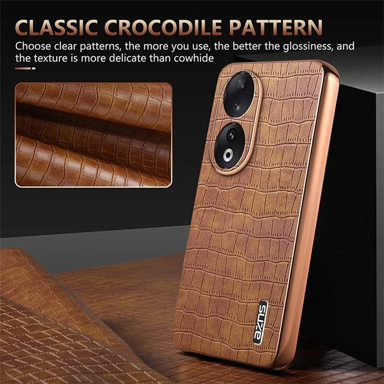 AZNS For Honor 90 Phone Case Electroplating Crocodile Texture Leather Back Cover