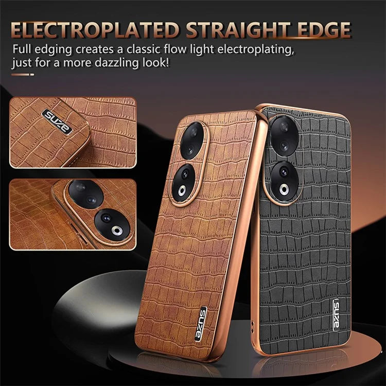 AZNS For Honor 90 Phone Case Electroplating Crocodile Texture Leather Back Cover