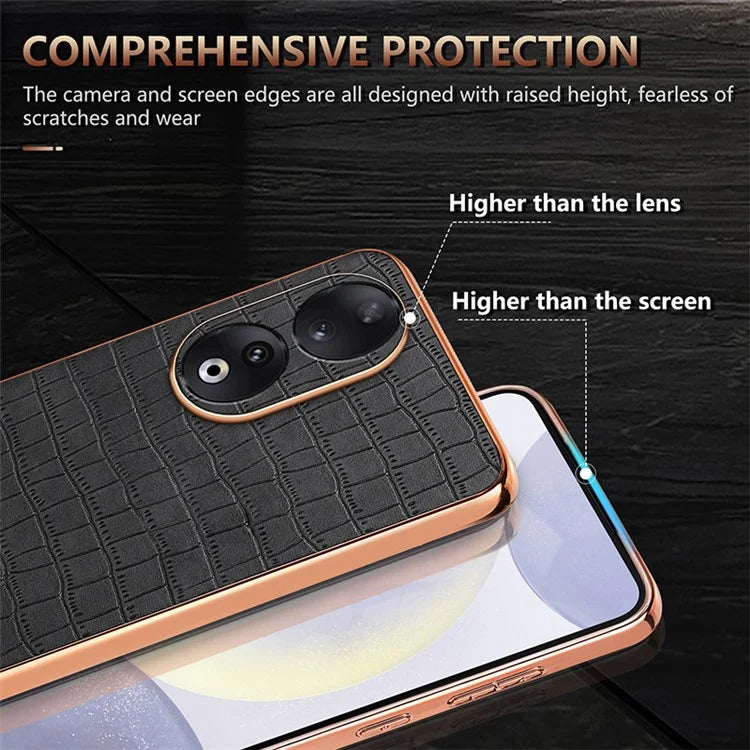 AZNS For Honor 90 Phone Case Electroplating Crocodile Texture Leather Back Cover