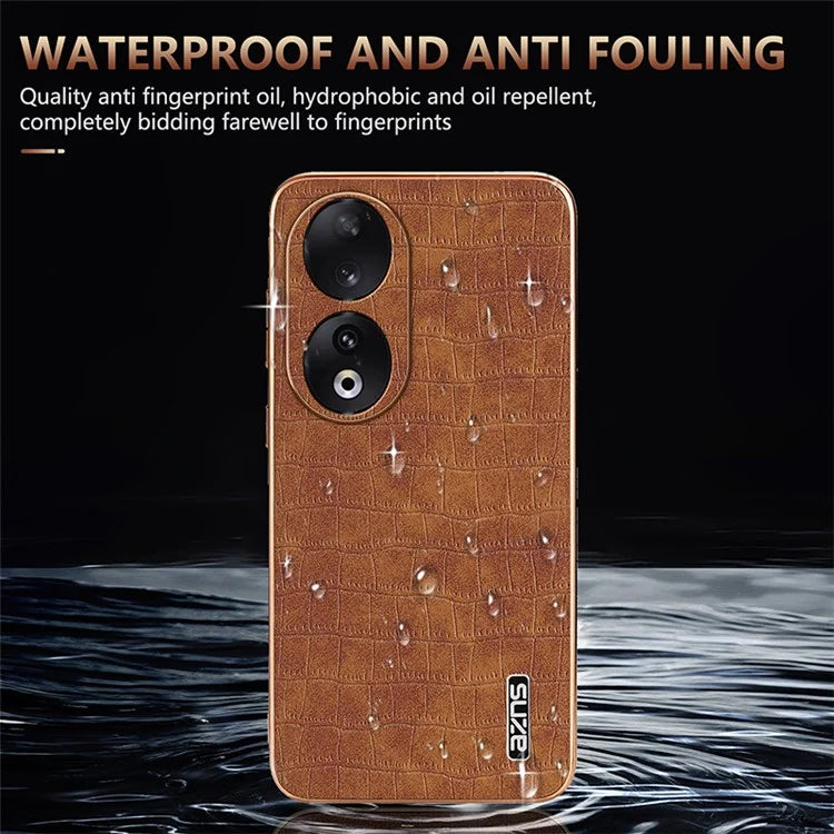 AZNS For Honor 90 Phone Case Electroplating Crocodile Texture Leather Back Cover