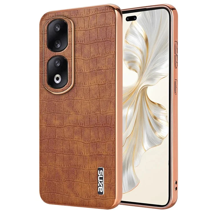 AZNS For Honor 90 Pro Case PU Leather+TPU Electroplating Phone Cover