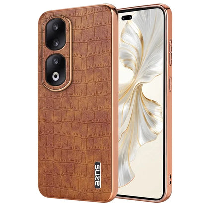 AZNS For Honor 90 Pro Case PU Leather+TPU Electroplating Phone Cover