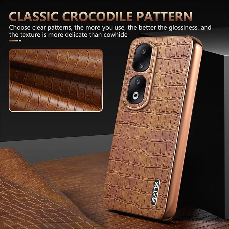 AZNS For Honor 90 Pro Case PU Leather+TPU Electroplating Phone Cover