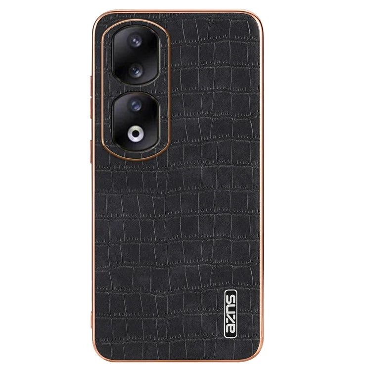 AZNS For Honor 90 Pro Case PU Leather+TPU Electroplating Phone Cover