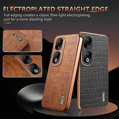 AZNS For Honor 90 Pro Case PU Leather+TPU Electroplating Phone Cover