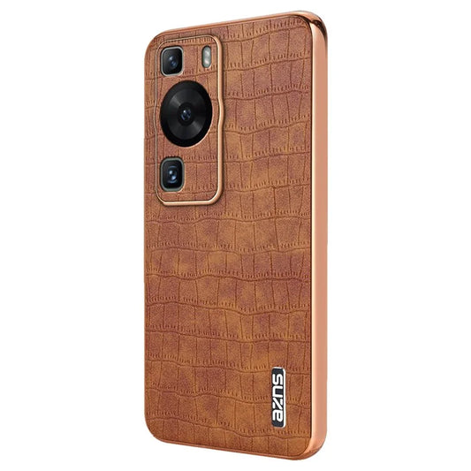 AZNS For Huawei P60 / P60 Pro Case Crocodile Texture Leather Coated TPU Phone Cover