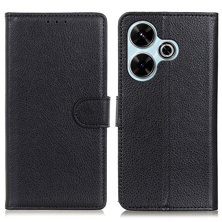 For Xiaomi Redmi 13 4G Case Litchi Texture Phone Leather Cover with Wallet Stand