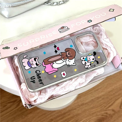 For iPhone 15 Pro Case Electroplating Mirror Cute Animal Pattern TPU+Acrylic Phone Shell