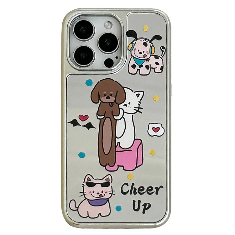 For iPhone 12 Pro Case Cute Animal Pattern Electroplating Mirror TPU+Acrylic Phone Shell