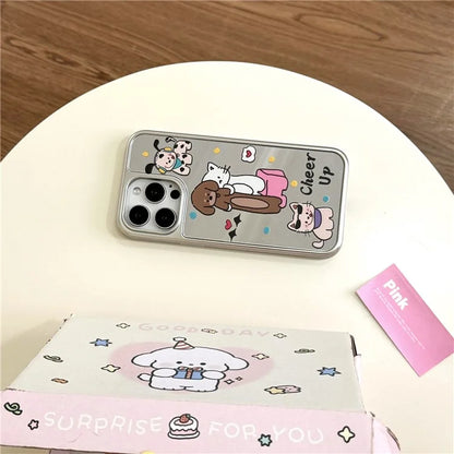 For iPhone 12 Pro Case Cute Animal Pattern Electroplating Mirror TPU+Acrylic Phone Shell
