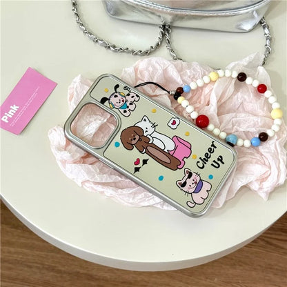 For iPhone 15 Pro Case with Strap Electroplated Mirror Animal Pattern TPU+Acrylic  Phone Cover