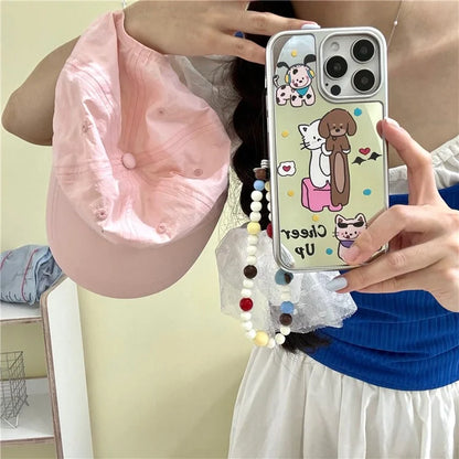 For iPhone 15 Pro Case with Strap Electroplated Mirror Animal Pattern TPU+Acrylic  Phone Cover
